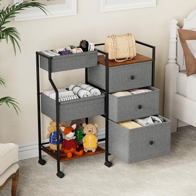 Modanais Baby Diaper Caddy Organizer Rolling Cart with Dividers and Drawers | 3 Tier Rolling Cart, Easy To Assemble, Mobile Utility Cart with Wheels for Nursery, Bedroom, Changing Table & Crib - Image 4