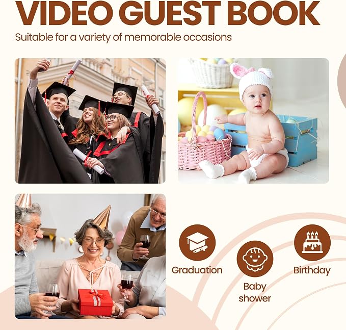 Video Audio Guest Book Wedding Phone,1080P HD Video Phone Guestbook, Preserve Your Special Occasions, Ideal for Wedding Bridal Shower, Birthday, Graduations, Baby Shower(Retro Brown) - Image 7