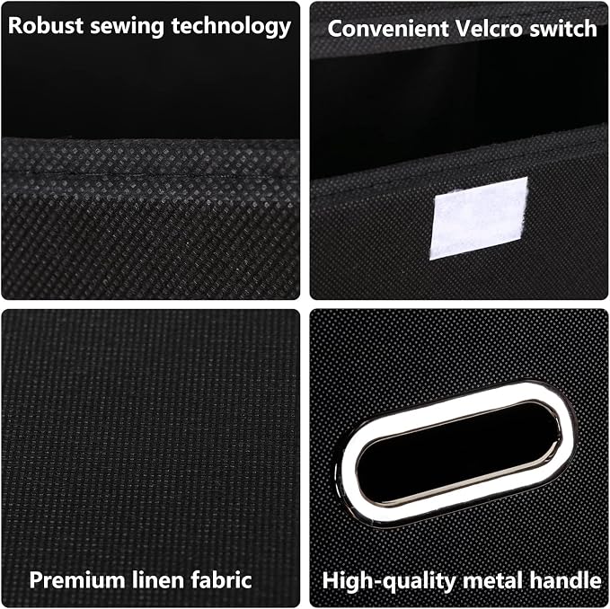 4-Pack Large Collapsible Storage Bins with Lids,Fabric Storage Cubes Organizer for Shelves,Closet,Nursery,Foldable Cube Storage Baskets with Handles,Home Boxes (14.9"x9.8",Black) - Image 7