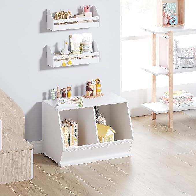 UTEX Stackable Kids Toy Storage Cabinet, Toy Organizer Bin, Cubby Toy Shelf | DIY Play Space, Slanted Front Panel, Toddler Toy Storage, Playroom, Toy Room, Living Room, Nursery, Gift, White, 2 Cubby - Image 5