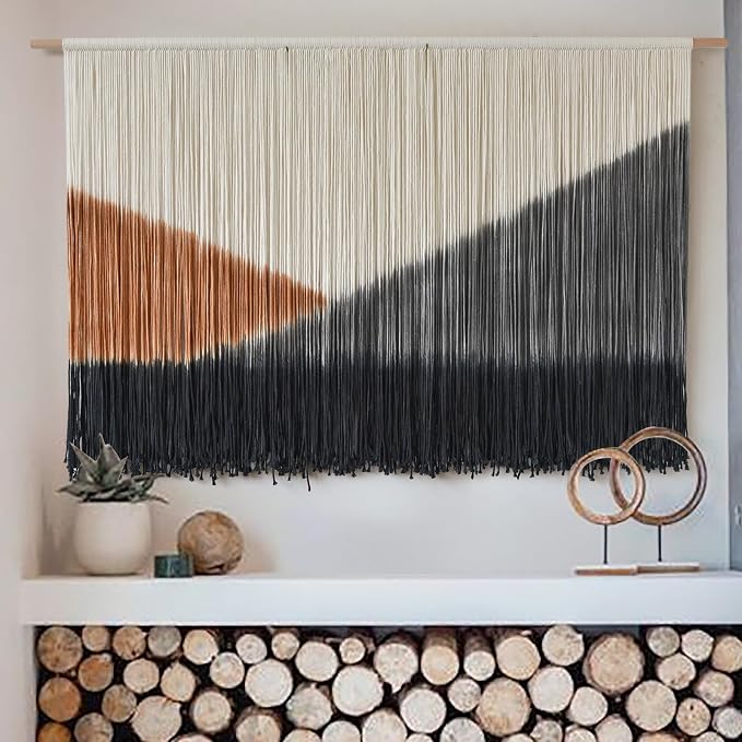 Macrame Wall Hanging Black Dip Dye Boho Wall Art for Living Room 57"W*35"L | Dip Dyed Wall Hanging, Large Wall Art, Handmade Cotton Craft, for Living Room Bedroom Accent, Unique Home Decor - Image 4