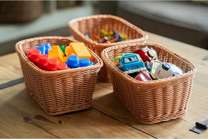 Constructive Playthings Washable Woven Wicker Storage Baskets, Set of 3 | Organization Bins for Classroom, Home Decor, or Office Use, 11" x 7" x 5" - Image 4