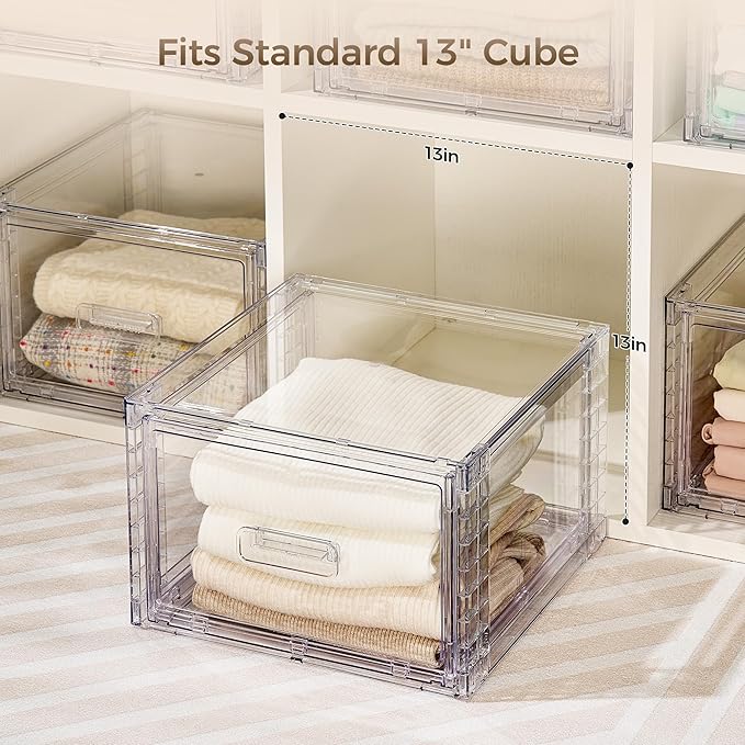Vtopmart 6 Pack Clear Stackable Storage Bins 15QT | Easily Assemble Bathroom Organizers,Plastic Storage Bins for Kitchen Pantry,Under Sink Organization(Medium) - Image 6