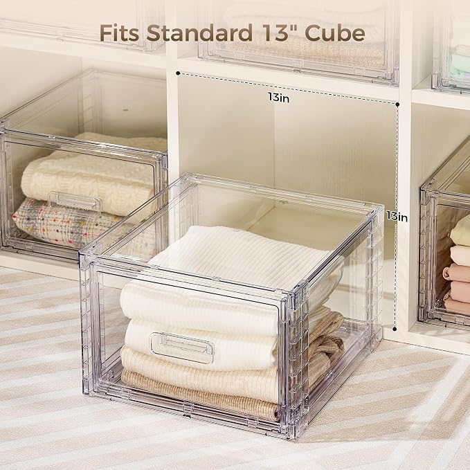 Vtopmart 6 Pack Clear Stackable Storage Bins 15QT | Easily Assemble Bathroom Organizers,Plastic Storage Bins for Kitchen Pantry,Under Sink Organization(Medium) - Image 6