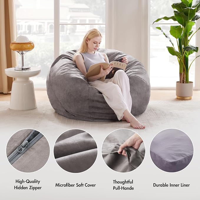 Giant Bean Bag Chair Bed for Adults, Convertible Beanbag Chairs to Floor Mattress, Large Bean Bag Lazy Chair with High-Density Foam Filling, Bean Bag Couch Sofa Bed Machine Washable,Light Grey - Image 4
