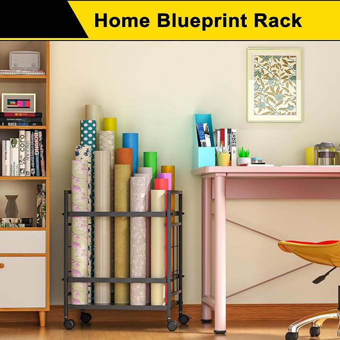 Blueprint Storage Rack, Blueprint Holder with Wheels, Used for Storing Blueprint/Carpet/Map/Poster/Architectural Construction Plan, 20 Slots(3.2" x 3.2"), Silent Wheel for Home, Office, School(Black) - Image 7