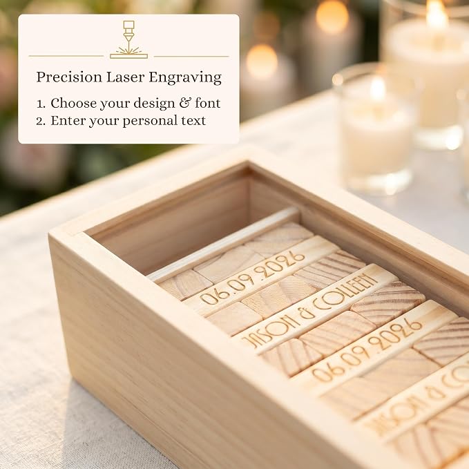 WE Games Personalized Wedding Guest Book Alternative, Wooden Memory Keepsake Box, 54 Blocks, Custom Engraved Build Memories - Image 4