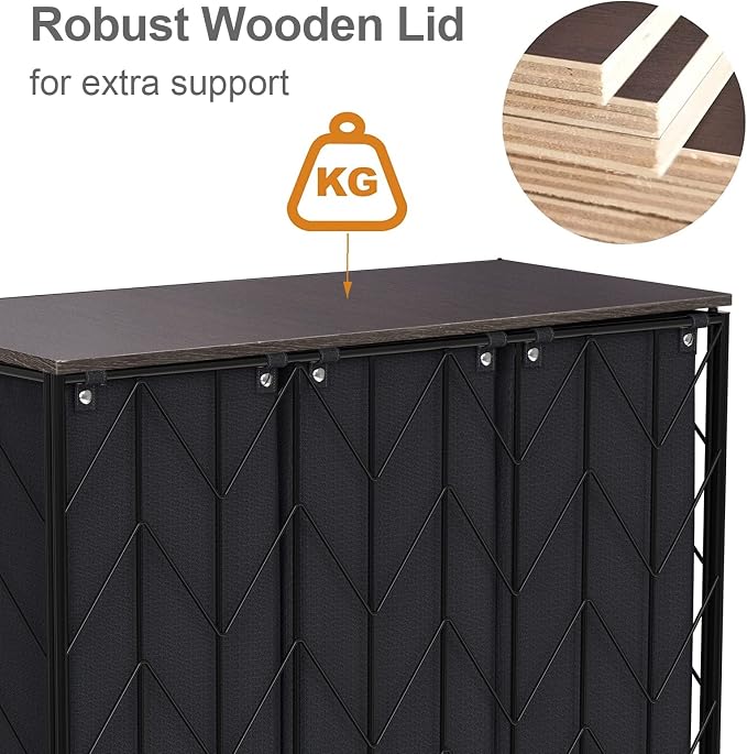 WOWLIVE Laundry Hamper 3 Section with Lid, 142L Laundry Basket with Wheels | Rolling Dirty Clothes Hamper with Removable Bags, Large Iron-Made Laundry Basket Organizer Laundry Sorter for Dorm, Black - Image 6
