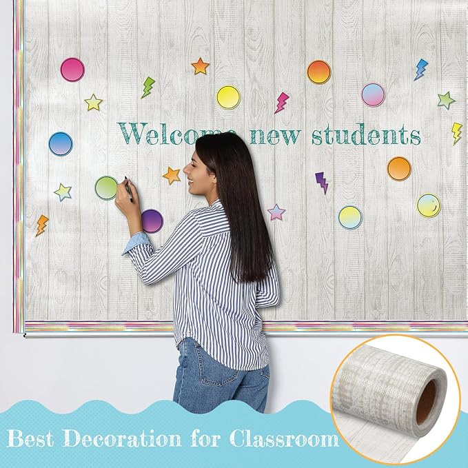 Kolldenn 2 Rolls White Wood Fabric Bulletin Board Paper Roll 4 x 12 ft Extra Large Non Woven Waterproof Roll Fade Resistant for DIY Craft Drawing Painting Classroom Decor - Image 5
