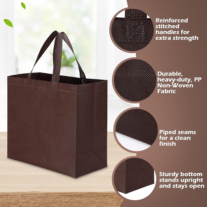 Reginary 100 PCS Non Woven Tote Bags Bulk,Brown | Reusable Shopping Bags with Handles, Stores, Groceries Markets, Events Gift, Party Supplies - Image 4