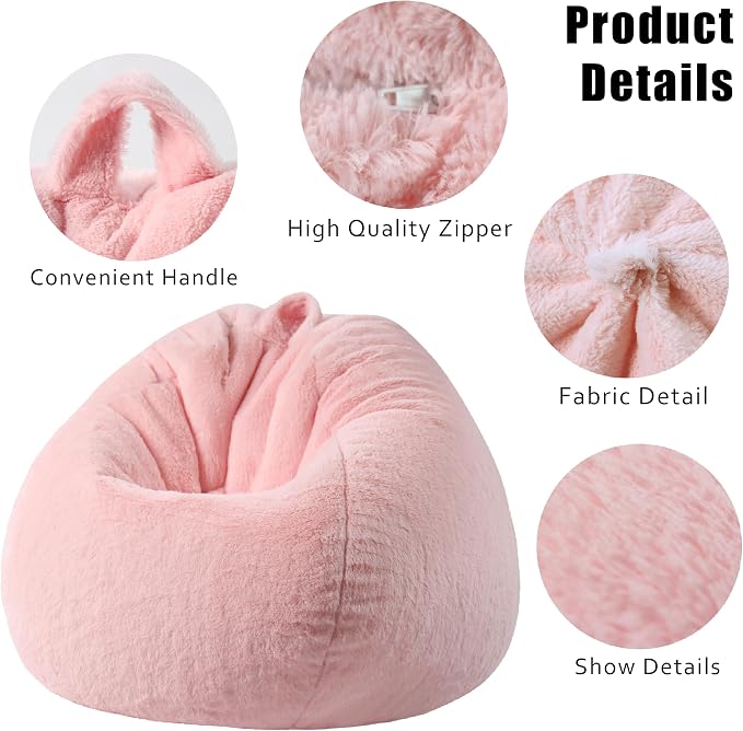 Faux Fur Bean Bag Cover (No Filler) Stuffed Animal Storage Adults Kids Pink | Bean Bag Covers Large Bean Bag Sofa for Kids Teens, furry fuzzy surface, for living room bedroom kids holiday gift - Image 6
