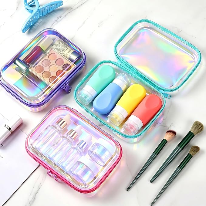 Sanwuta 6 Clear Hard Zipper Case,Holographic,7.09 X 5.12 X 2 Inch | Pencil Case Pouches ,Makeup Bag,Plastic Toiletry Diaper Bag ,Travel Toy Storage,Waterproof Organizer Bins - Image 5