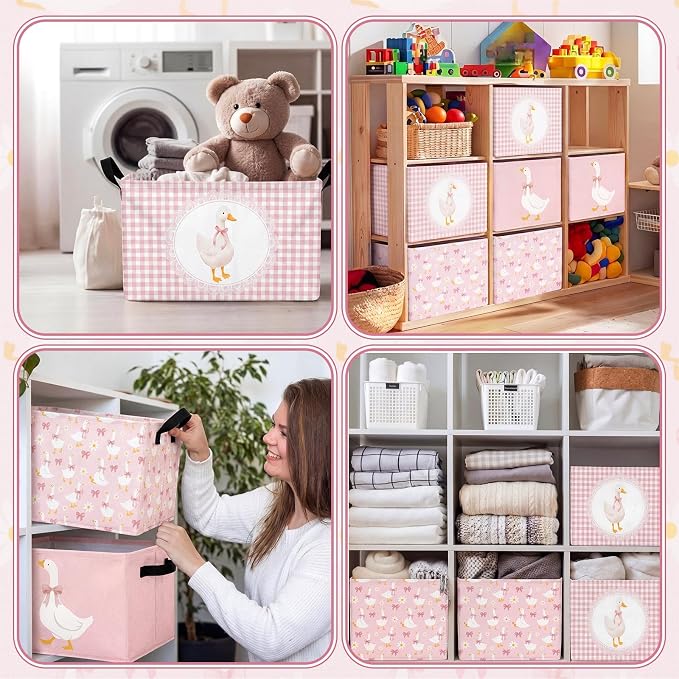 CHENGU 6 Pack Pink Silly Goose Storage Bin Cute Collapsible Storage Basket for Girl Large Foldable Laundry Box with Handle Decorative Clothing Basket for Girl Nursery Bedroom Home Baby Shower Birthday - Image 4