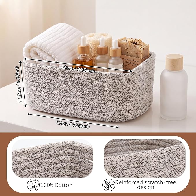 12 Pack Small Storage Basket Cute Natural Cotton Rope Woven Basket Tiny Boho Decorative Toy Storage Bin Gift Baskets for Home Organizing, Closet, Shelf, Nursery, Bathroom(Rectangle,Oatmeal) - Image 2