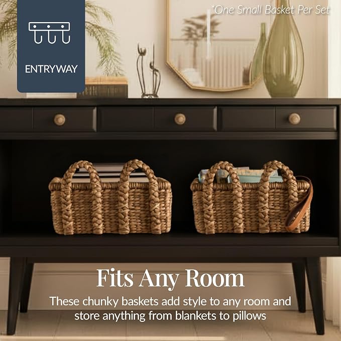 Best Choice Products 3Pc Shelf Baskets, Small, Large and XL Chunky Woven Wicker Rattan Storage Baskets w/Braided Handles, Organizer Bins for Blankets, Pillows, Shoes and Toys - Chestnut - Image 6