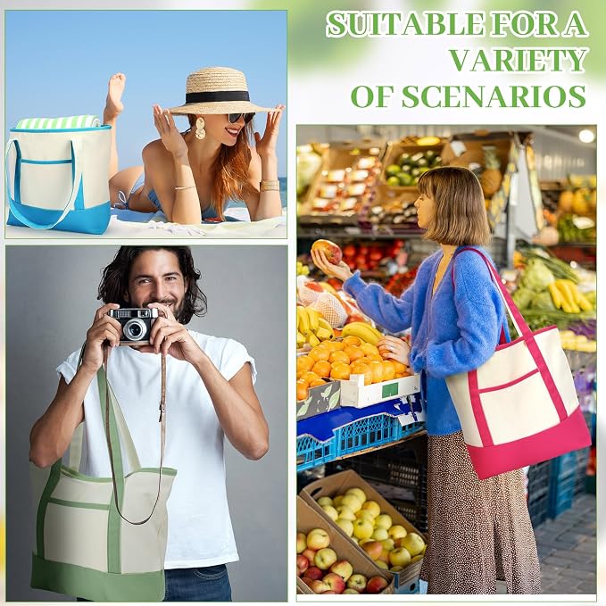 Sanwuta Canvas Tote Bags Bulk with Outer Pockets,Classic Color,12 Pack | Reusable Cotton Grocery Bags, Perfect for Teachers, Party Giveaways, DIY Crafts, Wedding Favors, Business Gifts - Image 8