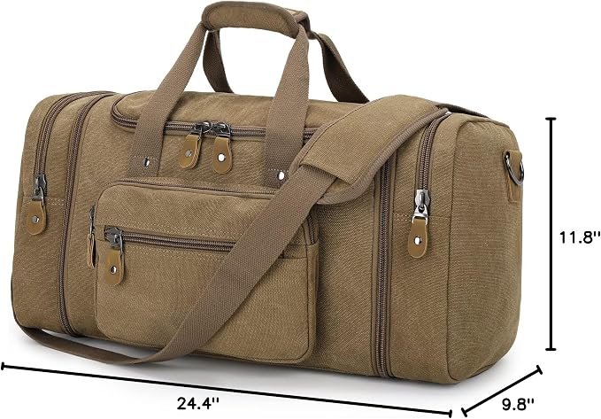 Gonex Canvas Duffle Bag, Expandable 50L Travel Overnight Weekender Bag | for Men, Multiple Pockets, Carry-On Size, Durable Zippers, Detachable Strap, Coffee - Image 7