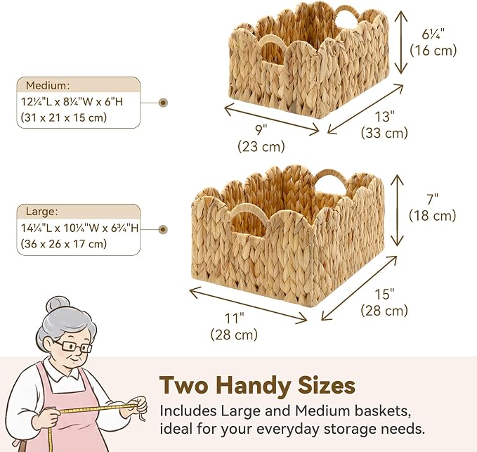 GRANNY SAYS Wicker Storage Basket for Shelves, Scalloped Baskets for Pantry | Scalloped Water Hyacinth Basket, Storage Wicker Basket for Pantry, Water Hyacinth Baskets with Scalloped Edge, Woven Baskets - Image 2