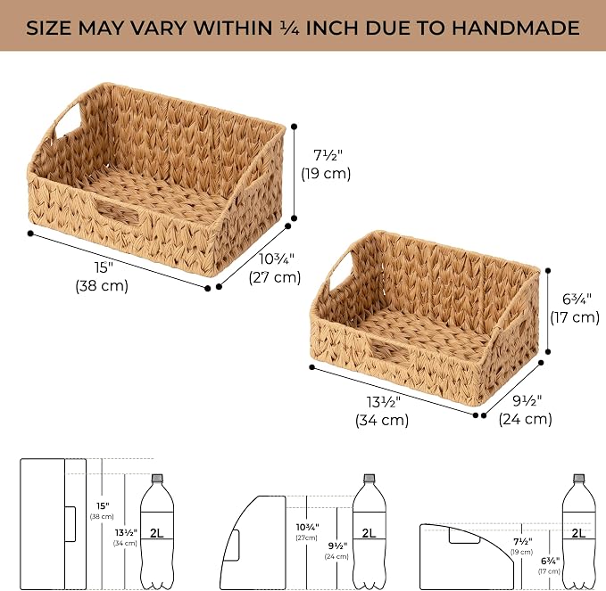 GRANNY SAYS Wicker Storage Basket, Trapezoid Woven Baskets for Storage | Wicker Storage Baskets for Pantry, Open Front Basket for Shelves, Kitchen Storage Baskets, Decorative Basket for Home Decor - Image 2