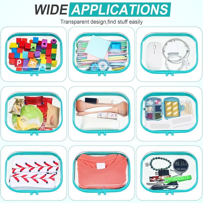Sanwuta 6 Clear Hard Zipper Case,Teal,7.87 X 5.9 X 2 Inch | Pencil Case Pouches ,Makeup Bag,Plastic Toiletry Diaper Bag ,Travel Toy Storage,Waterproof Organizer Bins - Image 6