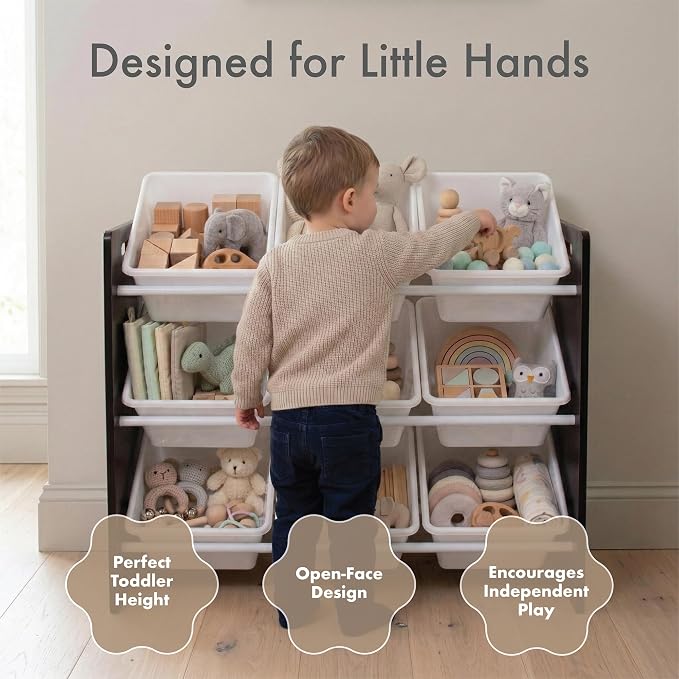 Humble Crew Toy Storage Organizer with 9 Removable Storage Bins for Kids Playroom, 3-Tier Toddler Toy Organization and Storage, Espresso/White - Image 3