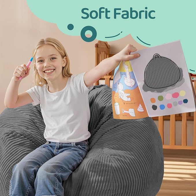 2.5FT Bean Bag Chair,Teardrop Bean Bags with Memory Foam Filled | Beanbag Chairs with Handle,Teardrop Bean Bag Sofa with Corduroy Machine Washable Cover for Living Room,Bedroom-Grey - Image 7