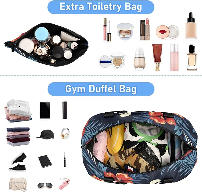 Travel Duffel Tote Bag Gothic Skull and Flower Sports Duffel Bag with Wet Pocket Weekender Overnight Bag for Women Men Gym Bag, Carry On Bag Hospital Bag for Labor and Delivery - Image 5