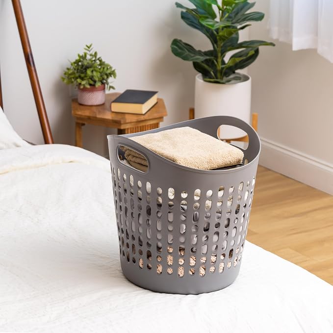 IRIS USA Plastic Laundry Hamper, 40L- 3 PK, Flexible, Ventilation, Gray | Laundry Baskets for Bedroom Bathroom Apartment Dorm, Blankets Pillows Trinkets Storage - Image 5