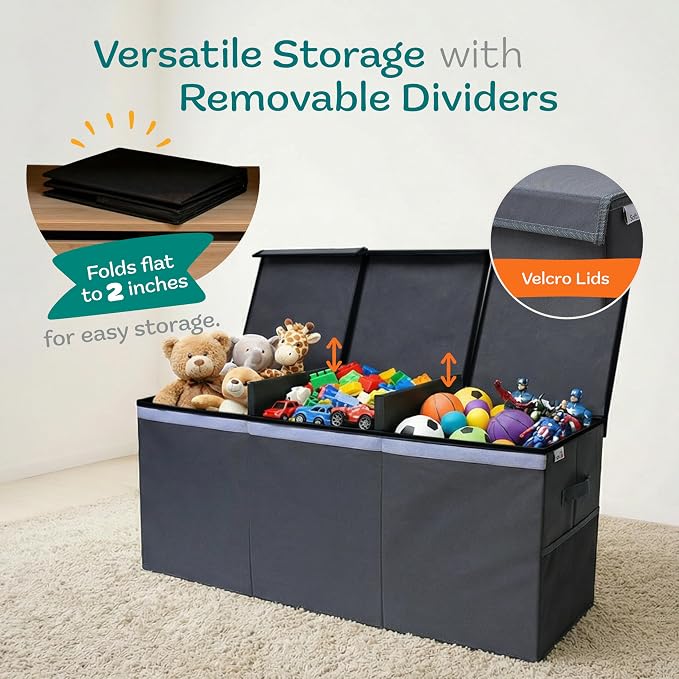 SoftOwl Extra Large Toy Storage Organizer with Lid - Sturdy, Collapsible Toy Chest Storage Box Design - Toys Bin with Dividers for Kids, Nursery, Bedroom, Playroom 37"x16"x14" - Image 5