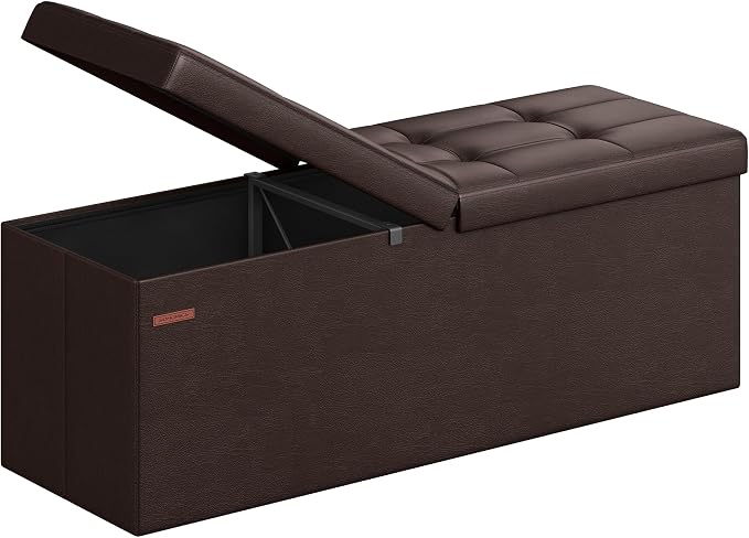 SONGMICS MAZIE Collection - 43 Inches Storage Ottoman Bench with Flipping Lid, Storage Chest with Iron Frame Support, Load 660 lb, for Living Room, Bedroom, Synthetic Leather, Brown ULSF75BR by Unknown