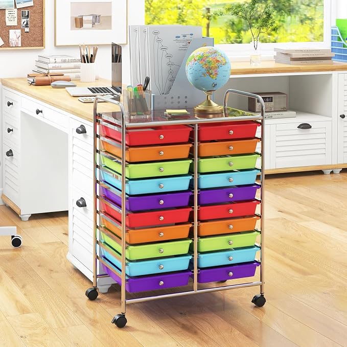 RELAX4LIFE 20 Drawer Rolling Storage Cart, Mobile Rolling Cart w/Drawers for School Classroom Teacher Office Home Salon, Paper File Art Supply Craft Organizer, Utility Cart on Wheels (Multicolor) - Image 2