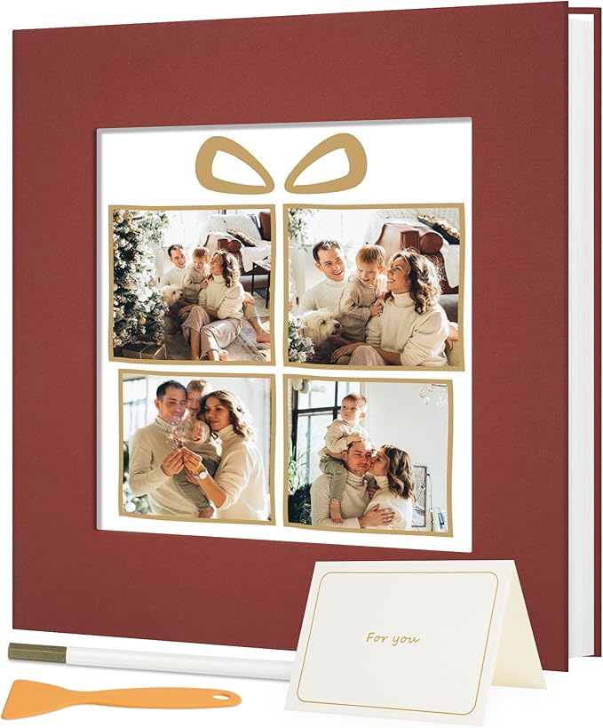 Vienrose Photo Album Self Adhesive for 4×6 & 8×10 Pictures, Red, Fabric Cover Scrapbook Album, DIY 40 Blank Pages for Wedding, Family, Gift, Travel, Milestone Memories by Vienrose