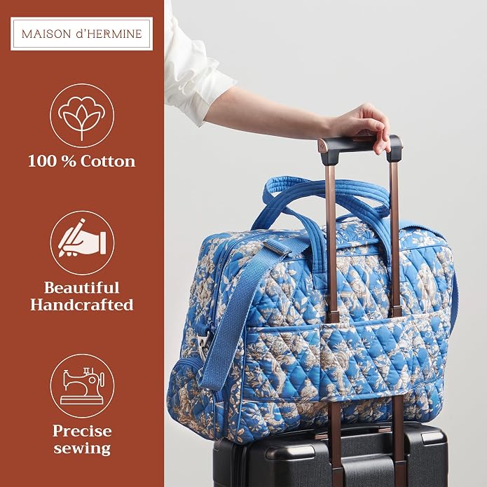Maison d' Hermine Weekender Bags for Women Cotton Quilted Duffel Overnight Luggage Weekend Bag for Men Gym Gifts Travel | Overnight Luggage Weekend Bag for Men Gym Sports Gifts Duffle bag Business Travellers Trip Spring Summer - Image 4