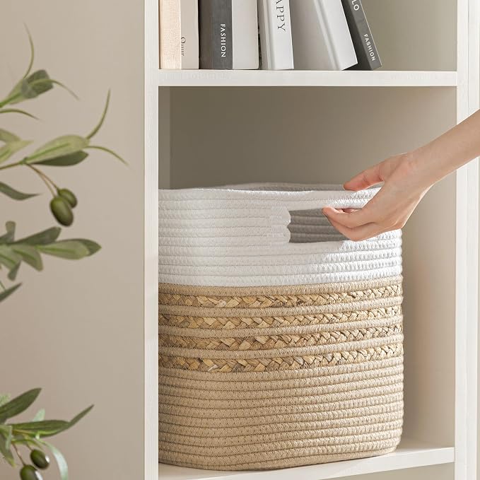 UBBCARE Set of 4 Storage Cubes 11 X 10.5 X 10.5 in, Water Hyacinth Storage Bins for Shelves, Book, Storage Baskets with Handles, Cotton Rope Woven Baskets for Organizing, Brown - Image 6