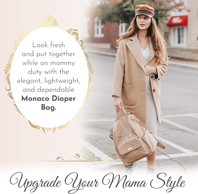 Large Diaper Bag Backpack by Luli Bebe - Designer Modern Vegan Leather Stylish Baby Backpack Diaper Bag for Mom, Multipurpose, Roomy, with Changing Pad (Latte Brown) - Image 2