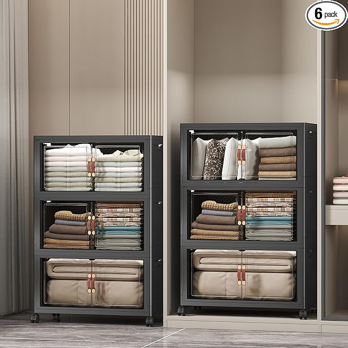 Stackable Storage Bins, 672QT Collapsible Drawers with 2 Lids | Large Capacity, Magnetic Door, Stack Lock, Rolling Wheels, Foldable Design, Organizers and Storage for Bedroom Dorm Garage by UAMFURIDirect