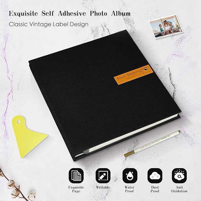 Large Photo Album Self Adhesive Magnetic Scrapbook,Scrapbook Album for 4x6 5x7 8x10 Picture,40 Pages Linen Cover Memory Book for Wedding Family Baby, with Metallic Pen and Scraping Plate(Grey) - Image 4