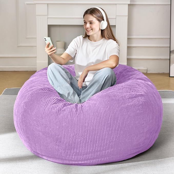 3FT Bean Bag Chair for Adults,3' Big Teardrop Beanbag with Filler | Beanbag Chair with Memory Foam Filled,Bean Bags with Handy Handle&Machine Washable Cover for Living Room,Bedroom-Purple - Image 4
