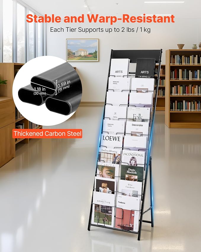 VEVOR Brochure Display Rack, 20 Pockets Magazine Literature Display Stand, Portable Floor Standing Magazine Rack, Metal Newspaper Catalog Holders for Shop, Exhibitions, Office, Trade Show, Black - Image 3