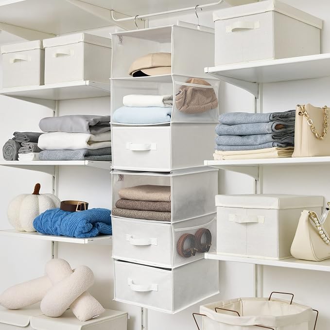 GRANNY SAYS Hanging Closet Organizer, 5 Drawers, 6 Shelves, 4 Pockets | Hanging Closet Organizer with 5 Different Drawer Designs, 6 Shelves & Reinforced Structure for Organized Small Spaces, White - Image 2