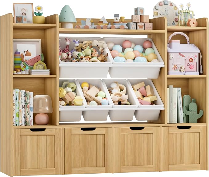 Toy Storage Organizer with Movable Drawer Toy Organizer for Kids | Large Toy Organizers and Storage with 6 Storage Cubbies, Kids Toy Storage and Toy Chest for Playroom and Kids Room, Natural - Image 6