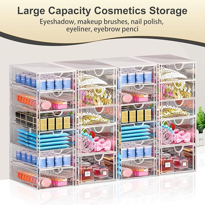 Acrylic Drawer Organizer with 22 Drawers, 4 Set Craft Organizers and Storage, Clear Storage Drawers, Desk Drawer Organizer for Vanity, Office Supplies, Jewelry, Pen - Image 2