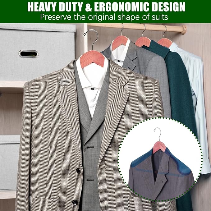 Amber Home 5 Pack Cedar Wood Suit Coat Hangers with Extra Wide Shoulder | Wooden Clothes Hangers with Non-Slip Velvet Pant Bar, Natural Cedar Hangers for Coats & Jackets - Image 6