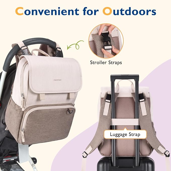mommore Diaper Bag Backpack Unisex Baby Bag Large Diaper Bag with Changing Pad, Insulated Pockets, Stroller Buckles, Durable Travel Backpack with Luggage Strap - Image 3