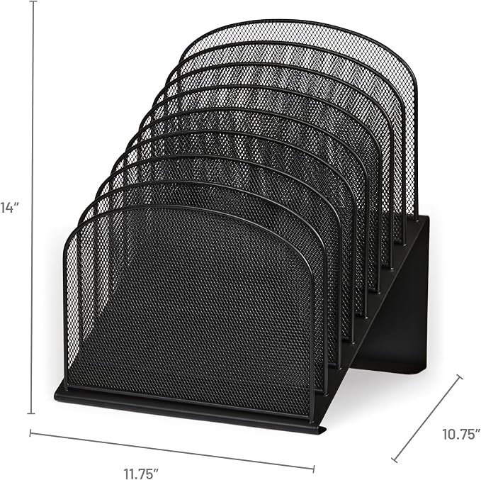 Safco Onyx Desk Organizer, 8 Tiered Vertical Compartments, Office and Classroom Mailbox , Paper and Mail Sorter, Steel Mesh, Black - Image 4