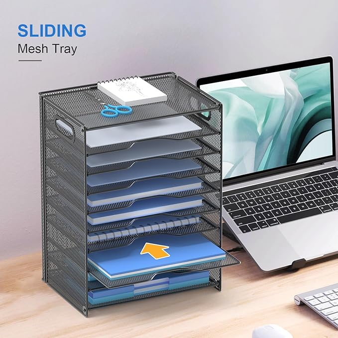 OUTWOLF 10 Tier Paper Organizer - Letter Tray Mesh Desk File Organizer with Handles for Office School Desktop, Black 2 Pack - Image 5