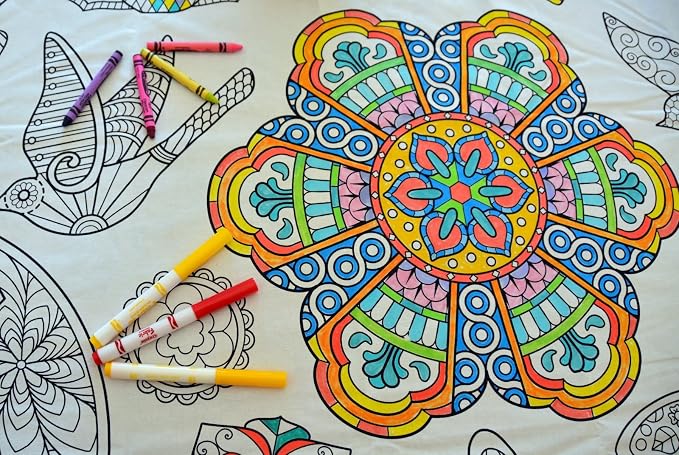 Mandala Design – Square Tablecloth 60”X60” - Interactive Coloring Tablecloth for Kids – Poly/Cotton Fabric - Washable and Reusable – DIY Activity for Children & Adults by TheColoringTable