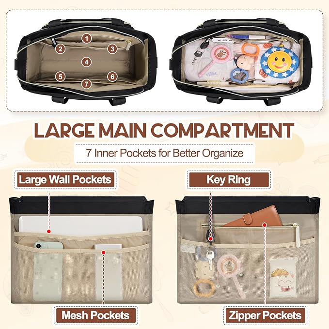RAINSMORE Diaper Bag Tote, Large Diaper Baby Bag Waterproof Multifunctional Diaper Bag with Pacifier Case & Changing Pad - Image 4