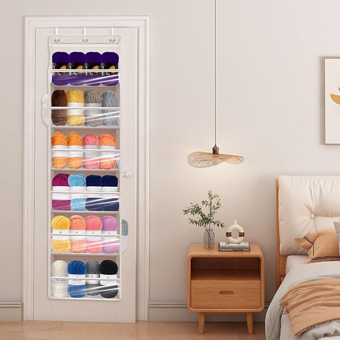 Over Door Organizer with 6 Extra Large Pockets 12 Side Pockets, 2-Pack Sturdy Closet Rack, Hanging Storage Organizer with Clear Window for Shoes, Diapers, Bedroom, Bathroom, Beige - Image 6