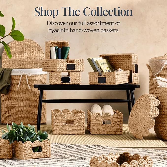 Best Choice Products 9x12 Scalloped Shelf Baskets, Woven Storage Bins, Storage Organizers for Pantry, Living Room, Bedroom, Nursery & Laundry, 4 Pack - Natural with White Trim - Image 8